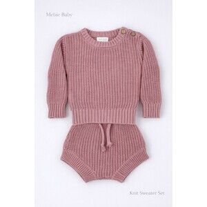Mebie Baby 3-6M Chunky Knit Sweater & Bloomers 2-Piece Set Pink Cotton